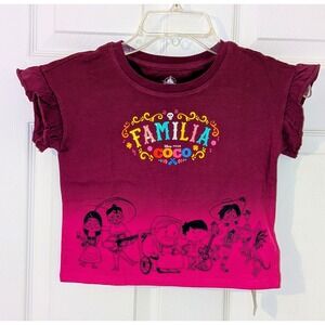 Disney Coco Familia Ruffle Sleeve Graphic Tee Shirt Burgundy‎ XS NWOT